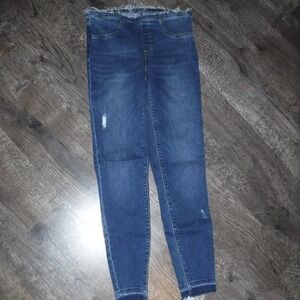 Spanx Jeggings‎ Pull On Denim Distressed Frayed Hem Dark Wash